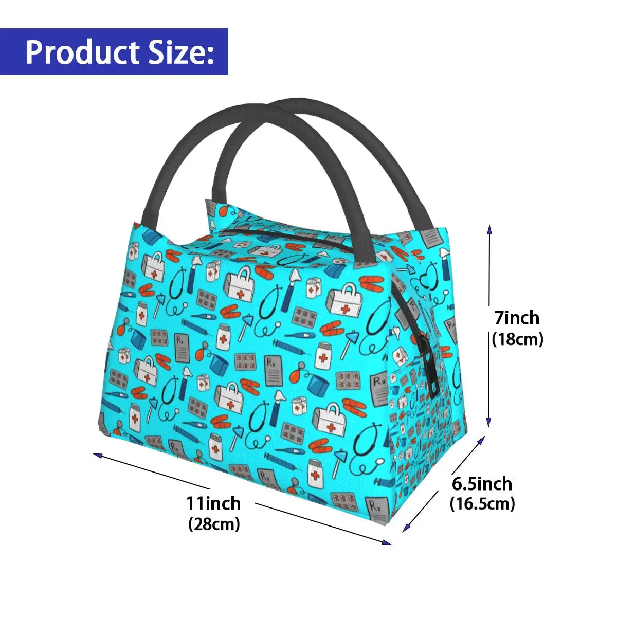 Medical Equipment Pattern Lunch Bag Funny Nurse Funny Lunch Box For Adult Office Portable Cooler Bag Thermal Tote Handbags