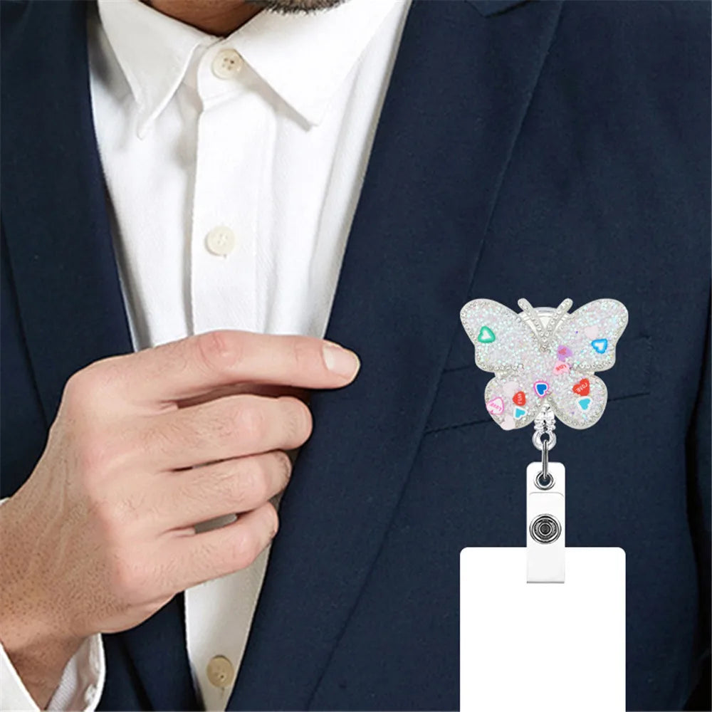 Fashion Cute Heart Butterfly Shape Badge Clips Retractable Nurse Badge Reel Clip Students Doctor ID Card Holder Keychain Gift