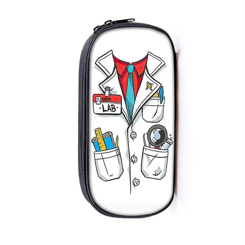 Cute Doctor Nurse Uniform Print Cosmetic Case Pencil Bag Medical Stethoscope Syringe Pencil Box ECG Hospital Stationary Bags