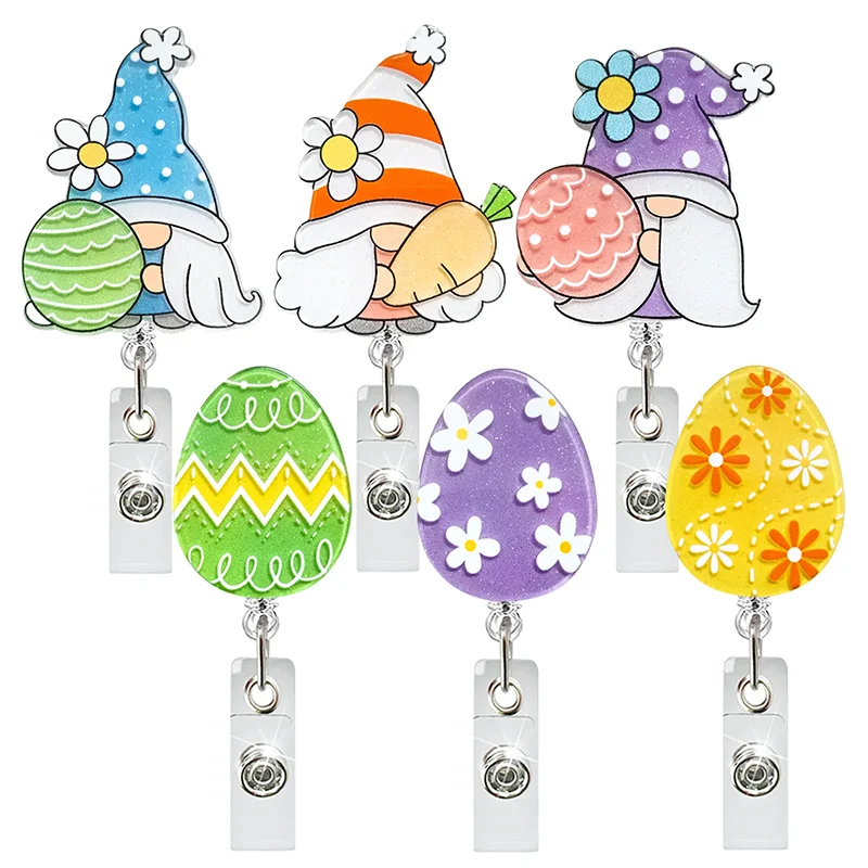 Happy Easter Eggs Retractable Badge Reel New Nurse Bunny Gnomes Badge Holder Cute Bunny Easter Day Clip ID Doctor Accessories