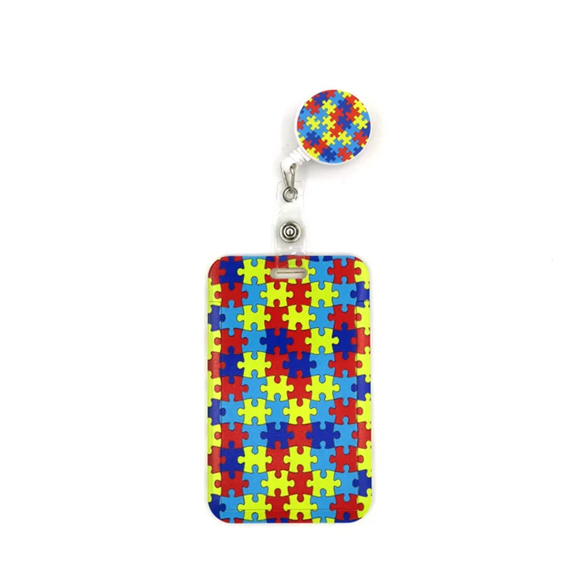 Autism Awareness Cute Cards Cover Lanyard Retractable Student Nurse Badge Reel Clips Cartoon ID Card Badge Holder accessories