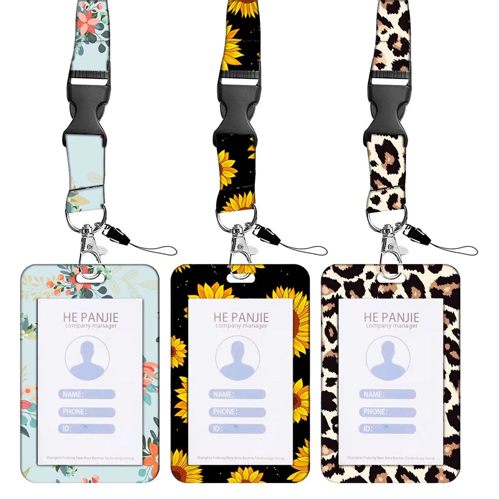 3Pcs/Set Cute Sunflower Leopard Retractable Keychain Nurse Badge Reel Clip Badge Holder Students Doctor ID Card Holder Lanyard