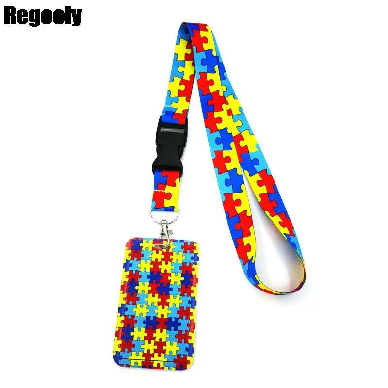 Autism Awareness Cute Cards Cover Lanyard Retractable Student Nurse Badge Reel Clips Cartoon ID Card Badge Holder accessories