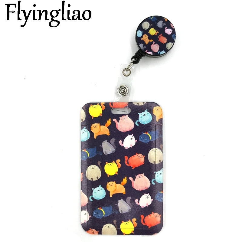 Cartoon Colorful Cats Cute Credit Card Cover Lanyard Bags Retractable Badge Reel Student Nurse Exhibition Enfermera Name Clips