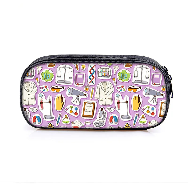 Cute Doctor Nurse Uniform Print Cosmetic Case Pencil Bag Medical Stethoscope Syringe Pencil Box ECG Hospital Stationary Bags