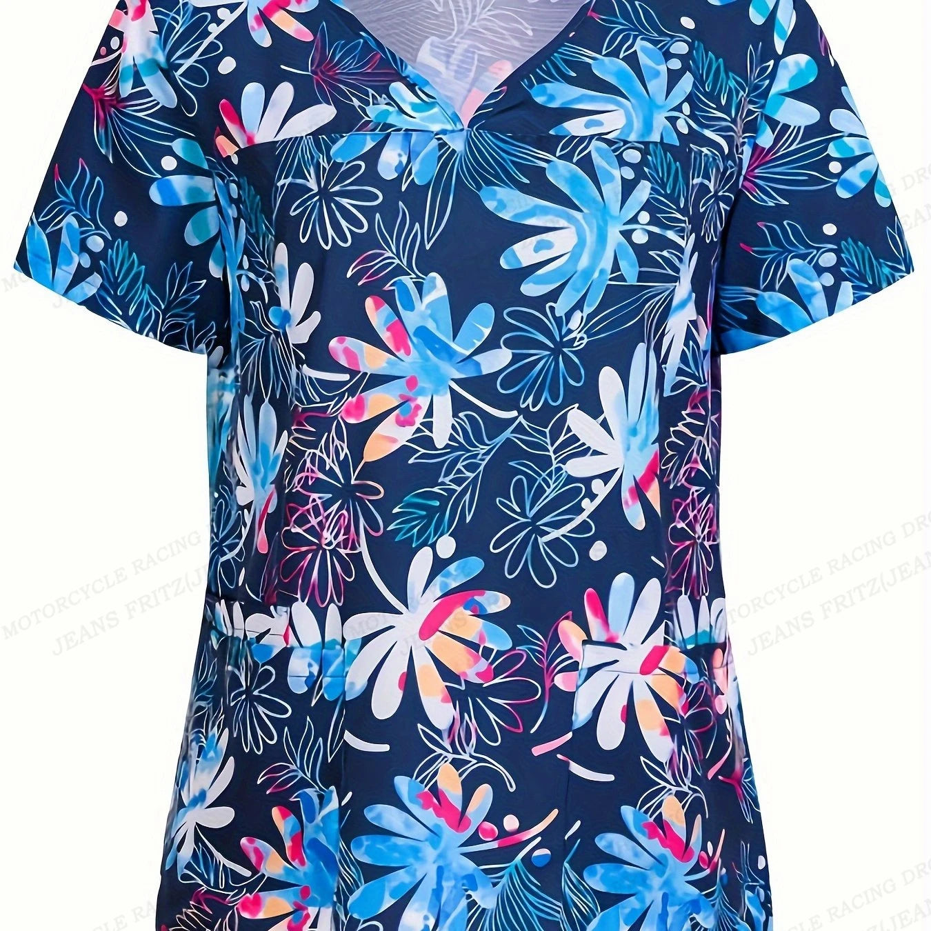 Flower 3d Print Nurse Uniform Floral V-Neck Pocket Nursing Scrubs Tops Women Workwear Clothes Overalls Medical Uniforms Ladies