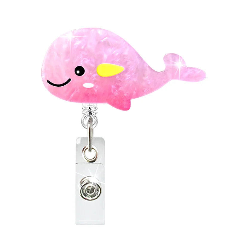 Marine Life Easy Pull Buckle ID Badge Holder Dolphin Jellyfish Coral Elastic Acrylic Retractable Badge Reel Clip