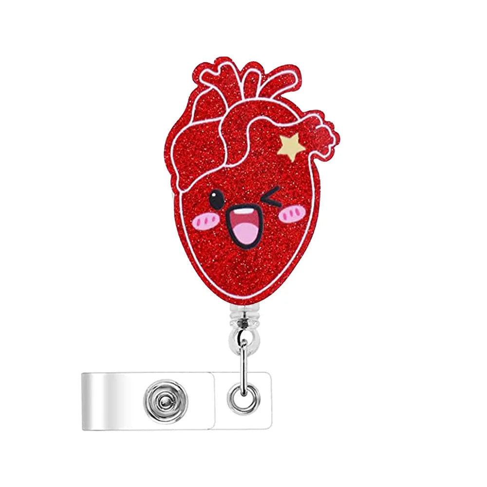 Fashion Cute Cartoon Heart Retractable Nurse Badge Reel Clip Badge Holder Students Doctor ID Card Holder Badge Clip Keychain