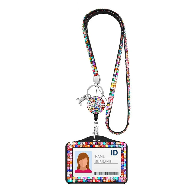 New Fashion Rhinestone Neck Blings Lanyard Retractable ID Badge Reel Phone Key Holder Bank Credit Card Holder Strap Card Holder