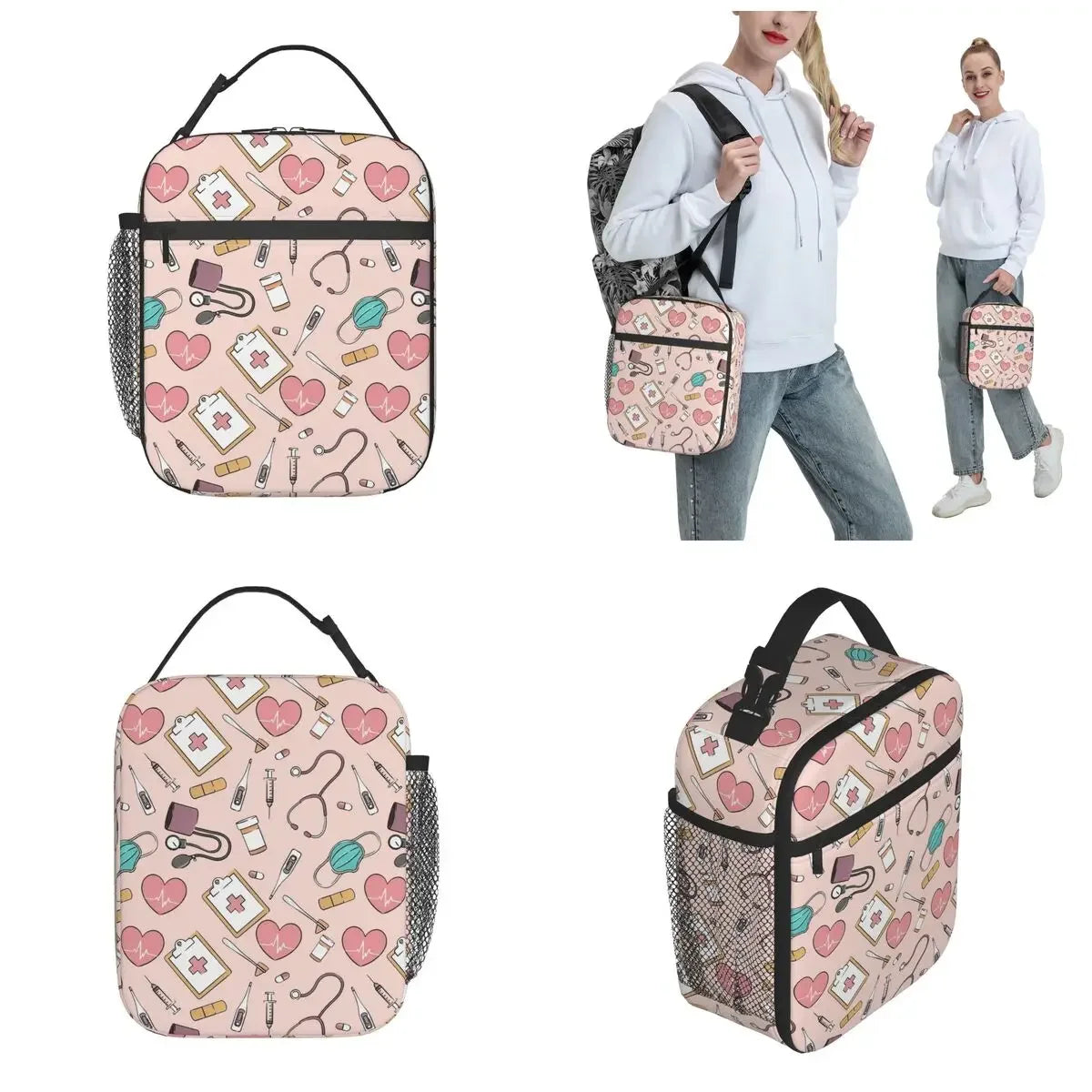 Cute Nurse Lunch Bags Merch Doctor Dentist Theme Food Box Thermal Cooler Insulated Lunch Box For Work Office Nurse Accessories