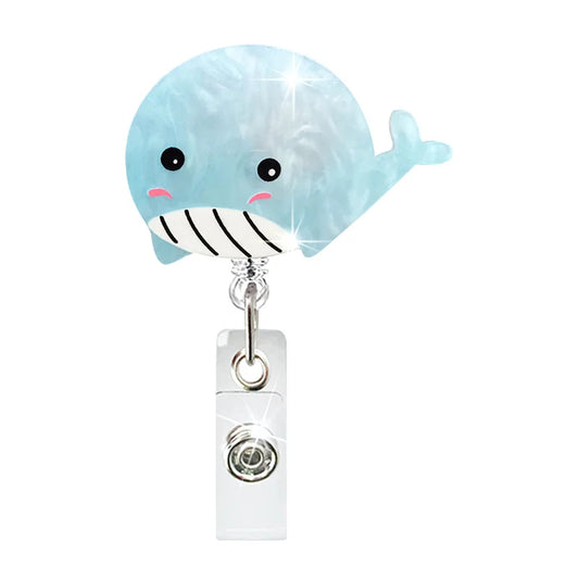 Marine Life Easy Pull Buckle ID Badge Holder Dolphin Jellyfish Coral Elastic Acrylic Retractable Badge Reel Clip