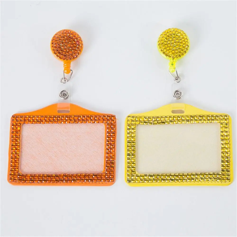 Bling ID Badge Holder Retractable Reel Rhinestones Card Holder for Office Business Home School Nurses