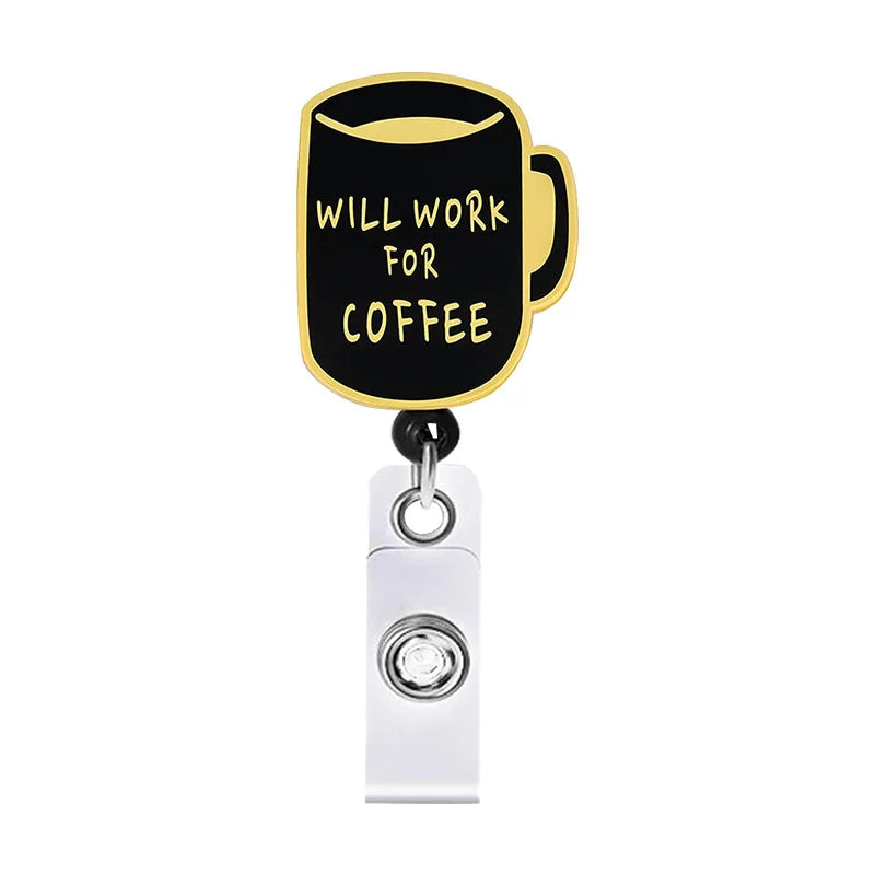 New Cute Stethoscope & Coffee Nurse Doctor Badge Reel Retractable ID Badge Holder With 360 Rotating Alligator Clip Name Holder