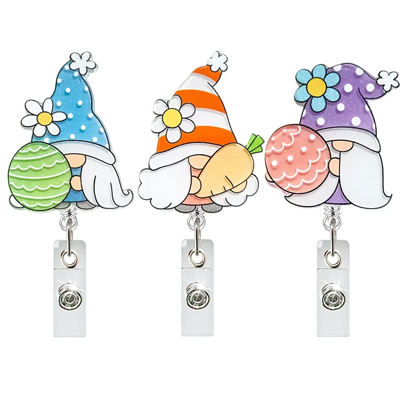 Happy Easter Eggs Retractable Badge Reel New Nurse Bunny Gnomes Badge Holder Cute Bunny Easter Day Clip ID Doctor Accessories