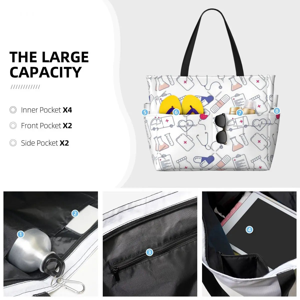 Medical Pattern Gift For Healthcare Worker Beach Travel Bag, Tote Bag Personality Shopping Out Shoulder Bag Multi-Style Pattern