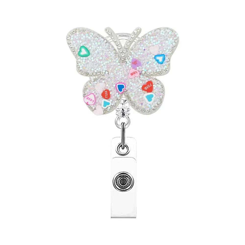 Fashion Cute Heart Butterfly Shape Badge Clips Retractable Nurse Badge Reel Clip Students Doctor ID Card Holder Keychain Gift