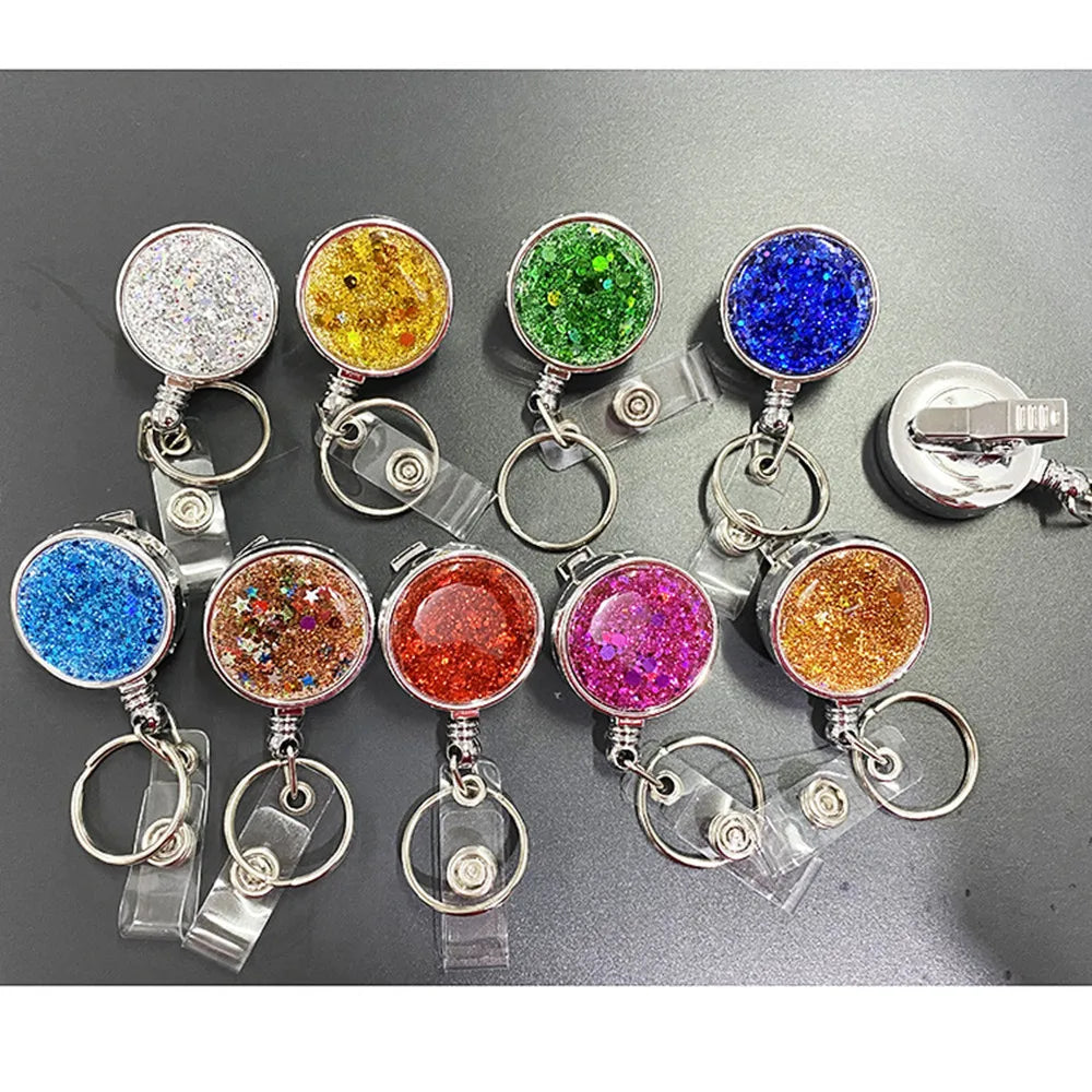 New Arrival 10 Color Creative Sequins Cute Retractable Nurse Badge Reel Clip Badge Holder Students Doctor Id Card Holder