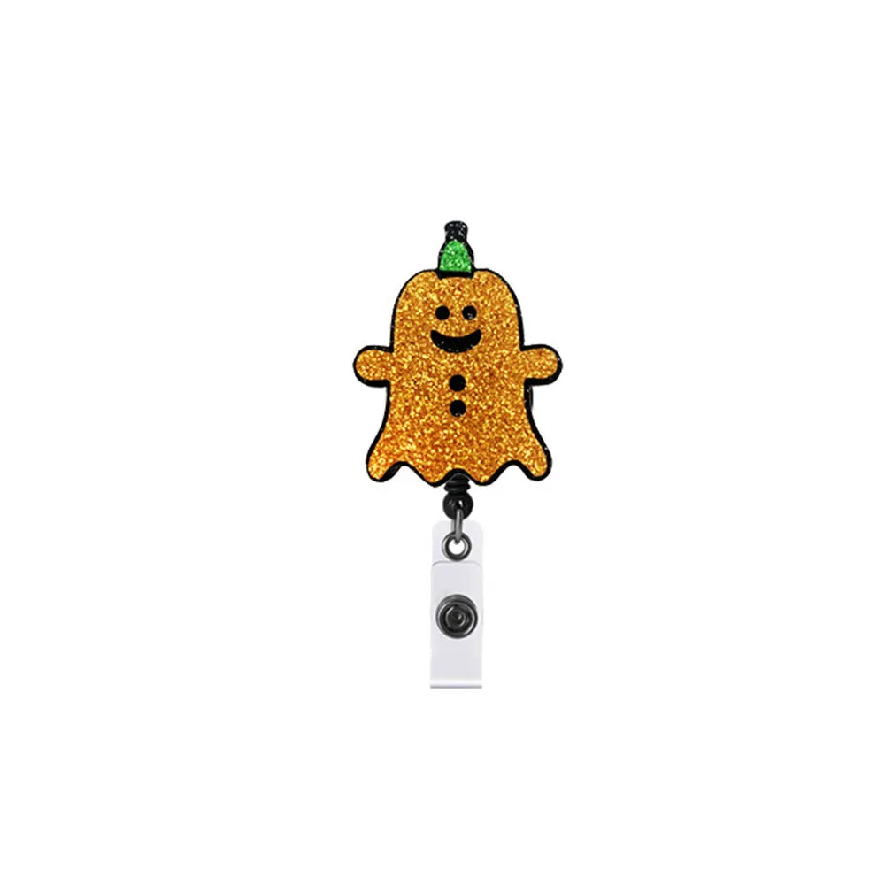 Halloween Badge Holder Cute Pumpkin Ghost Shape Doctor Nurse ID Holder Student Card Holder Retractable Rotating Badge Reel Clip