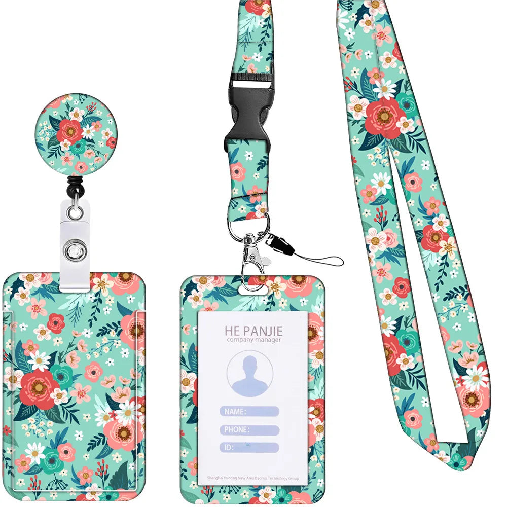 Badge Reel Badge Holder Lanyard Retractable Id Card Holder Flower Cartoon Badge Clip For Nurse Fashion Cute Badge Reel