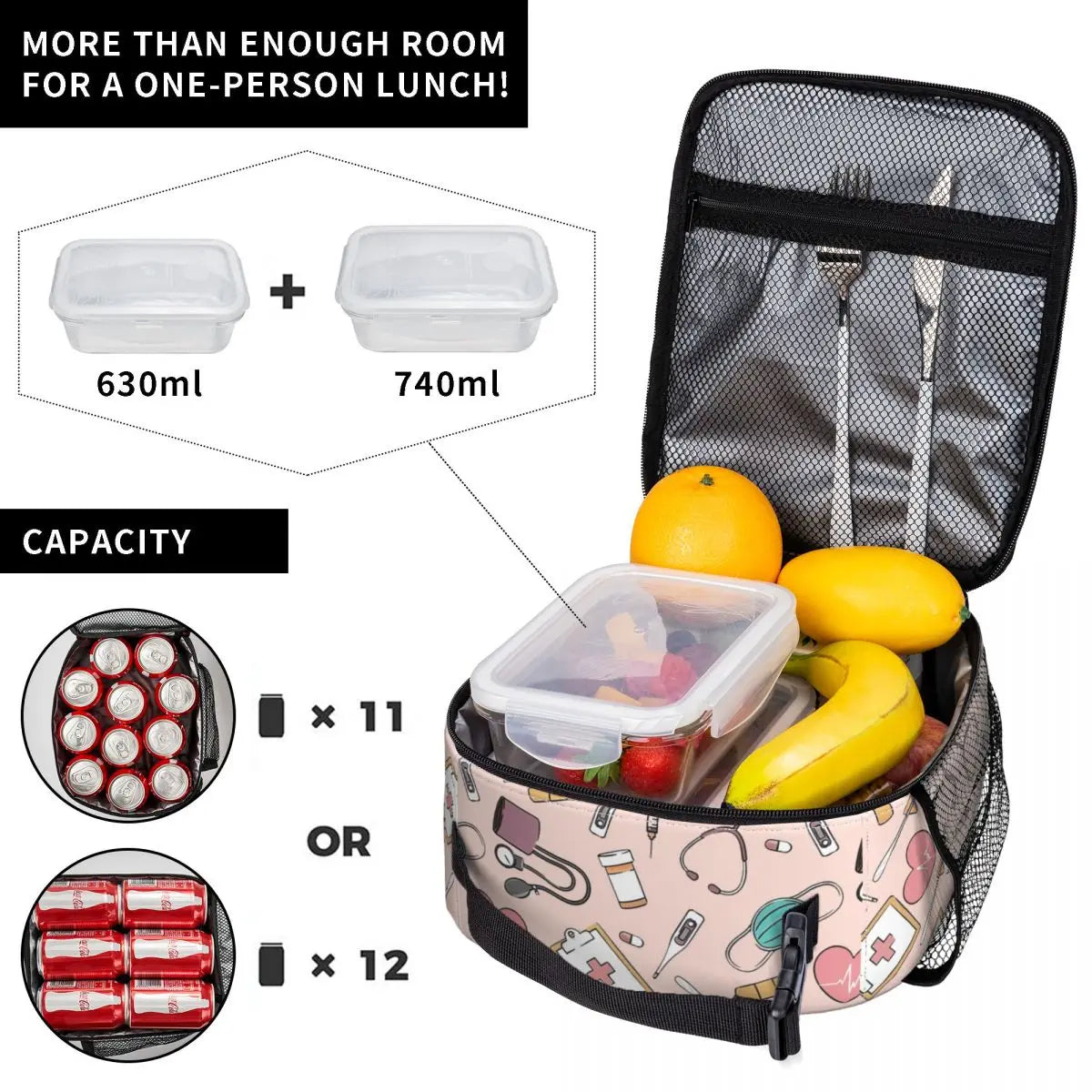 Cute Nurse Lunch Bags Merch Doctor Dentist Theme Food Box Thermal Cooler Insulated Lunch Box For Work Office Nurse Accessories