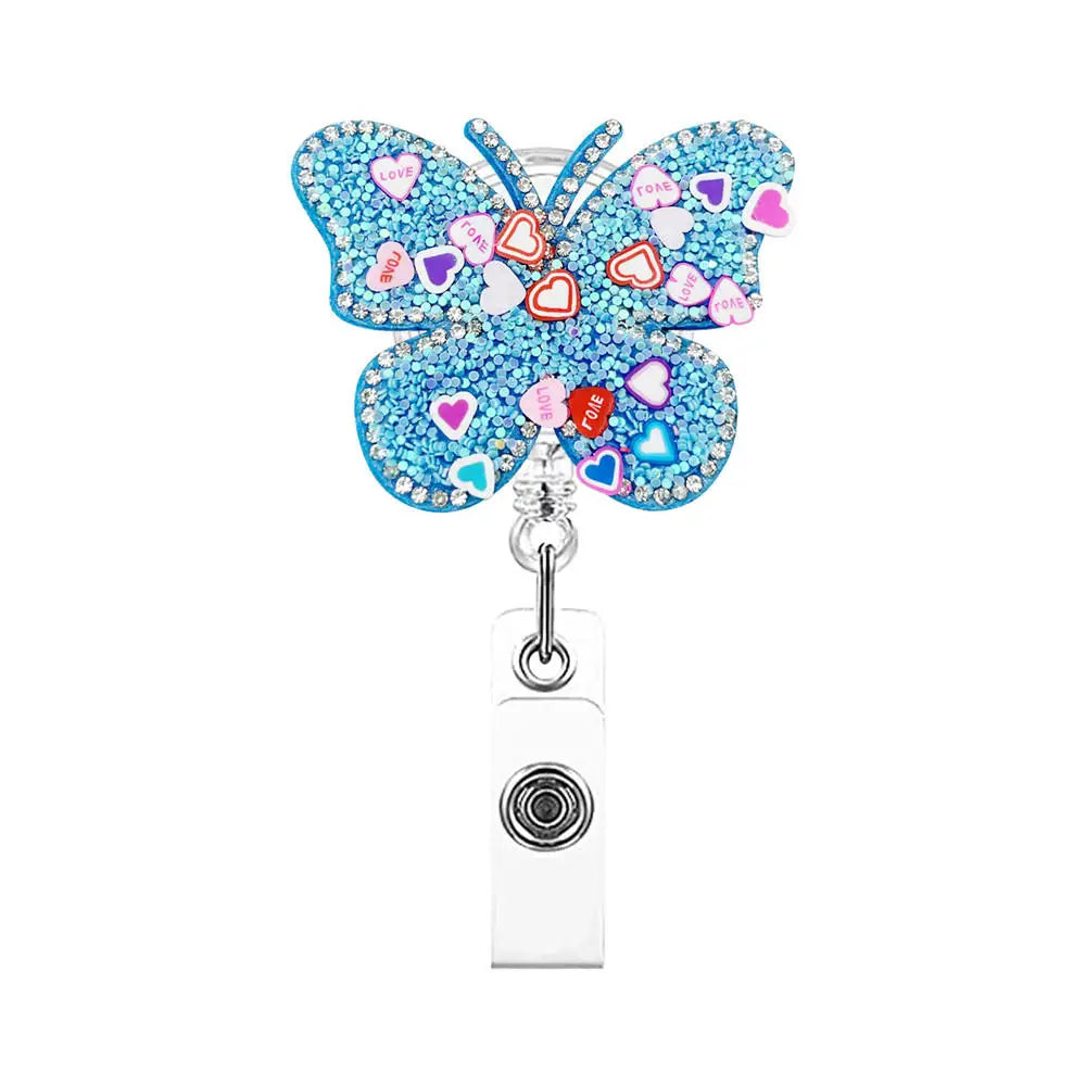 Fashion Cute Heart Butterfly Shape Badge Clips Retractable Nurse Badge Reel Clip Students Doctor ID Card Holder Keychain Gift