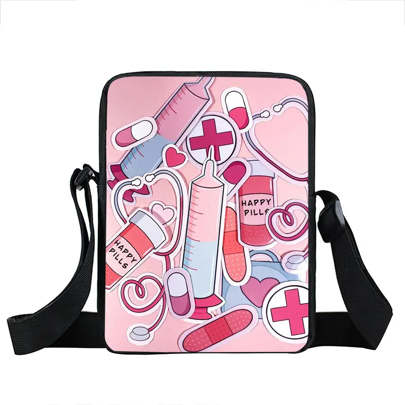 Cute Doctor Nurse Uniform Print Crossbody Bag Women Handbag Medical Stethoscope Syringe Shoulder Bags ECG Hospital Messenger Bag