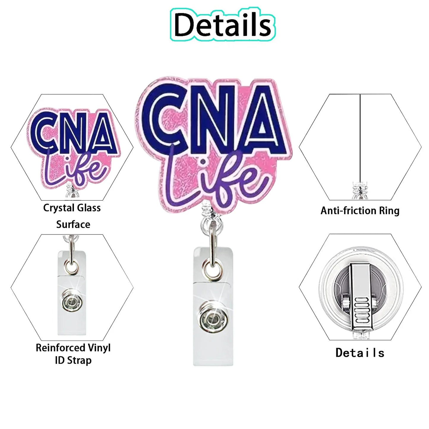 Medical Acrylic Cna Rotate Badge Reel Nurse Workers Enfermera Id Holder Retractable Card Holder Accessory Name Card Supplies