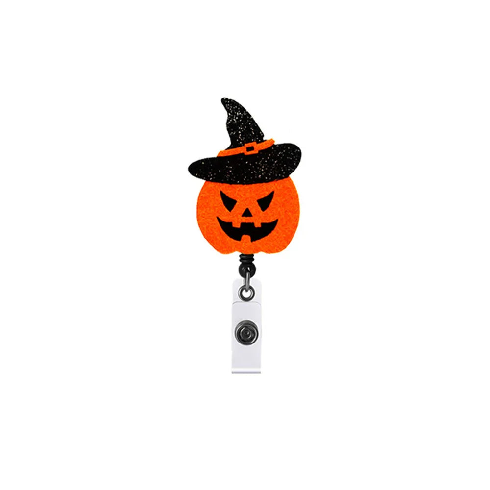 Halloween Badge Holder Cute Pumpkin Ghost Shape Doctor Nurse ID Holder Student Card Holder Retractable Rotating Badge Reel Clip