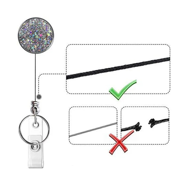 New Arrival 10 Color Creative Sequins Cute Retractable Nurse Badge Reel Clip Badge Holder Students Doctor Id Card Holder