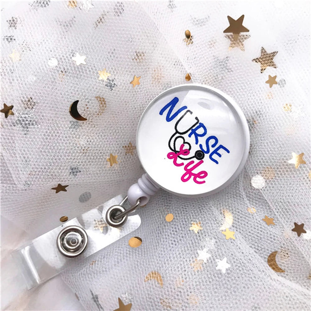 Cute Office Supplies Cartoon Reel Clip ID Card Badge Holder Retractable Badge Reel Nurse Doctor Name Card Holder