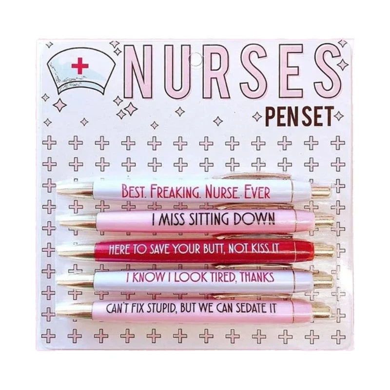 5Pc Funny Nurse Pens Set Inspirational Ballpoint Pen,Novelty Pens Set Novelty Pen Stationery Supplies for Student Doctor