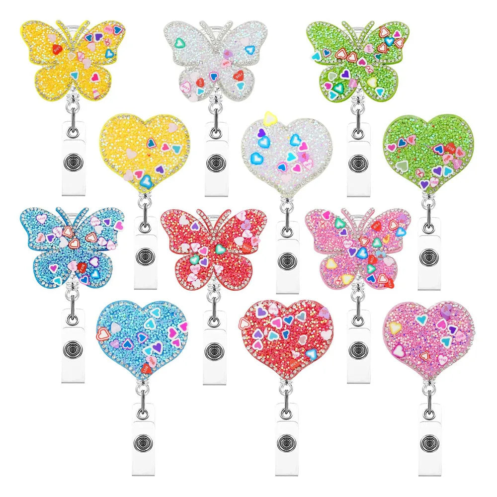 Cute Heart Butterfly Top Quality Retractable Nurse Badge Holder Clip ID Card Holder Keychains Lanyard Office School Supplies