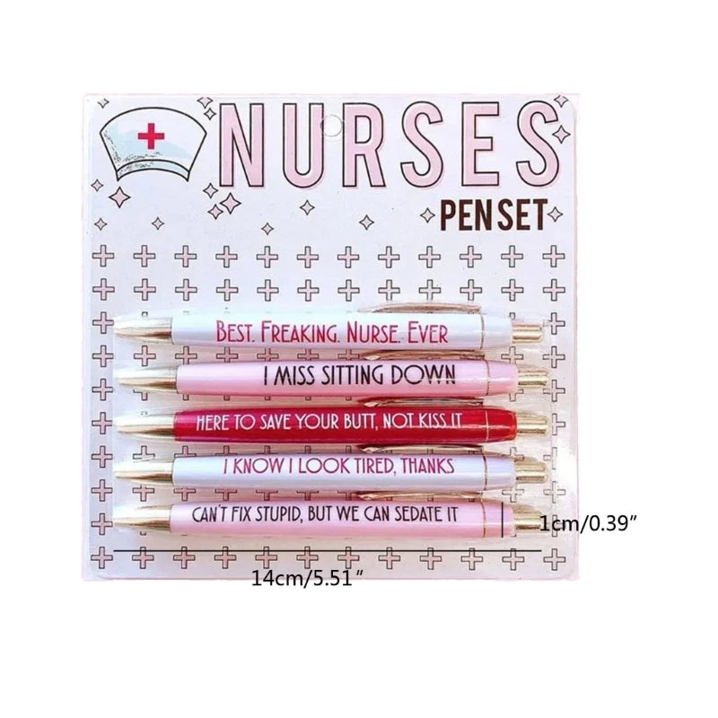 5Pc Funny Nurse Pens Set Inspirational Ballpoint Pen,Novelty Pen Set Novelty Pen Stationery Supplies for Student Doctor