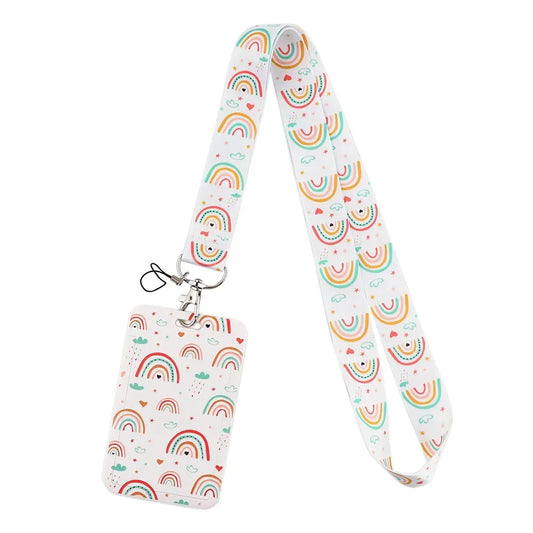 Lovely Student Card Holder Kawaii Cartoon Rainbow Unicorn ID Name Card Holder Keychain Lanyard for Kids Cute Nurse Accessories