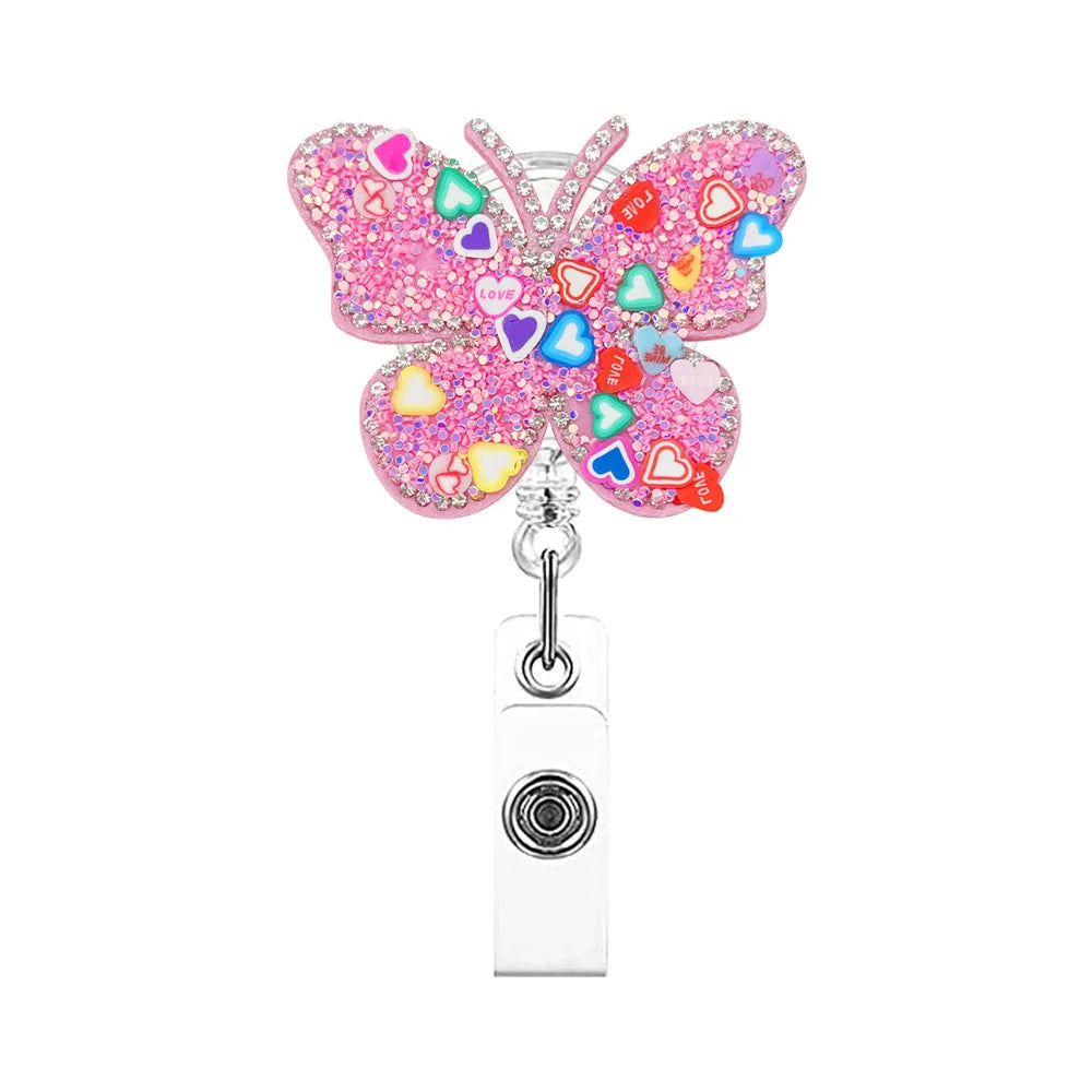 Cute Heart Butterfly Top Quality Retractable Nurse Badge Holder Clip ID Card Holder Keychains Lanyard Office School Supplies