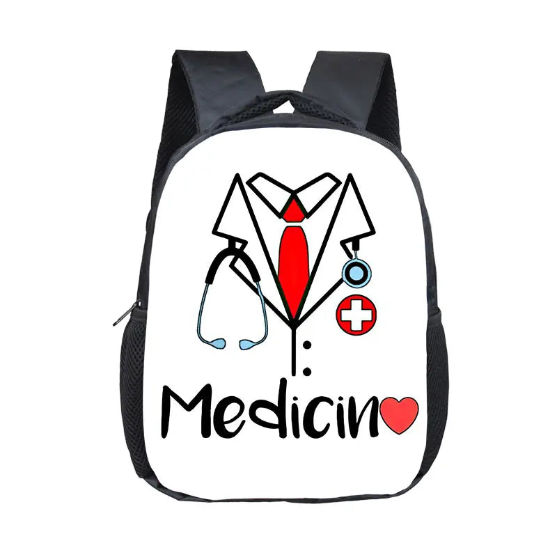 Cute Doctor Nurse Uniform Backpack for 2-4 Years Old ECG Hospital Children School Bags Medical Stethoscope Syringe Kid BookBag