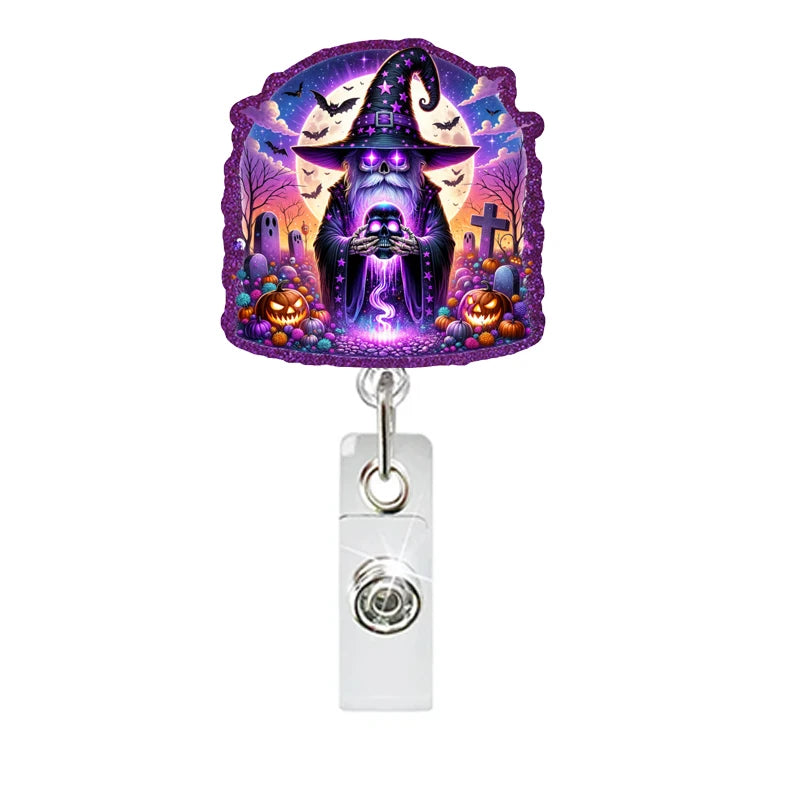 New Glitter Acrylic Halloween Gnomes Badge Reels Retractable ID Badge Holder With 360 Rotating Alligator Clip Name Holder