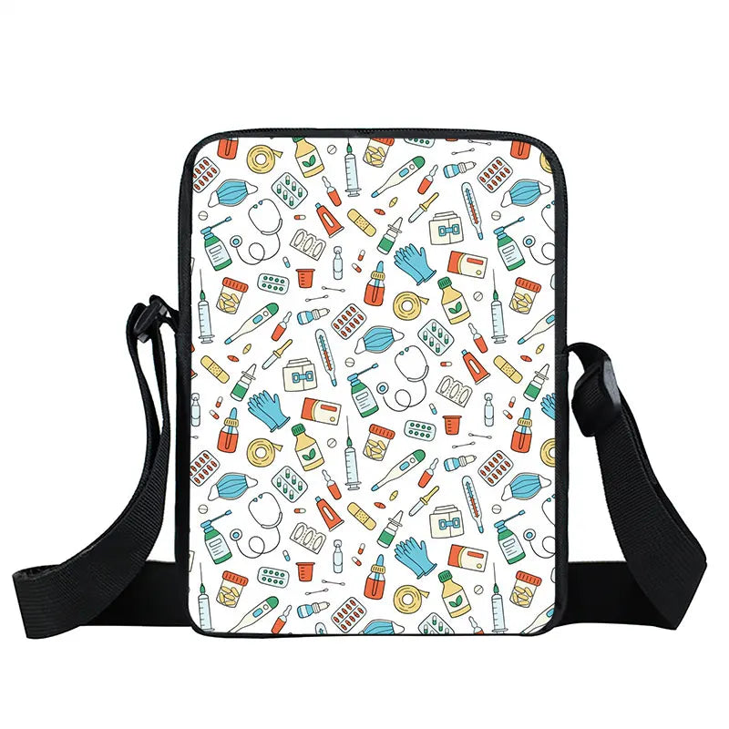 Cute Doctor Nurse Uniform Print Crossbody Bag Women Handbag Medical Stethoscope Syringe Shoulder Bags ECG Hospital Messenger Bag