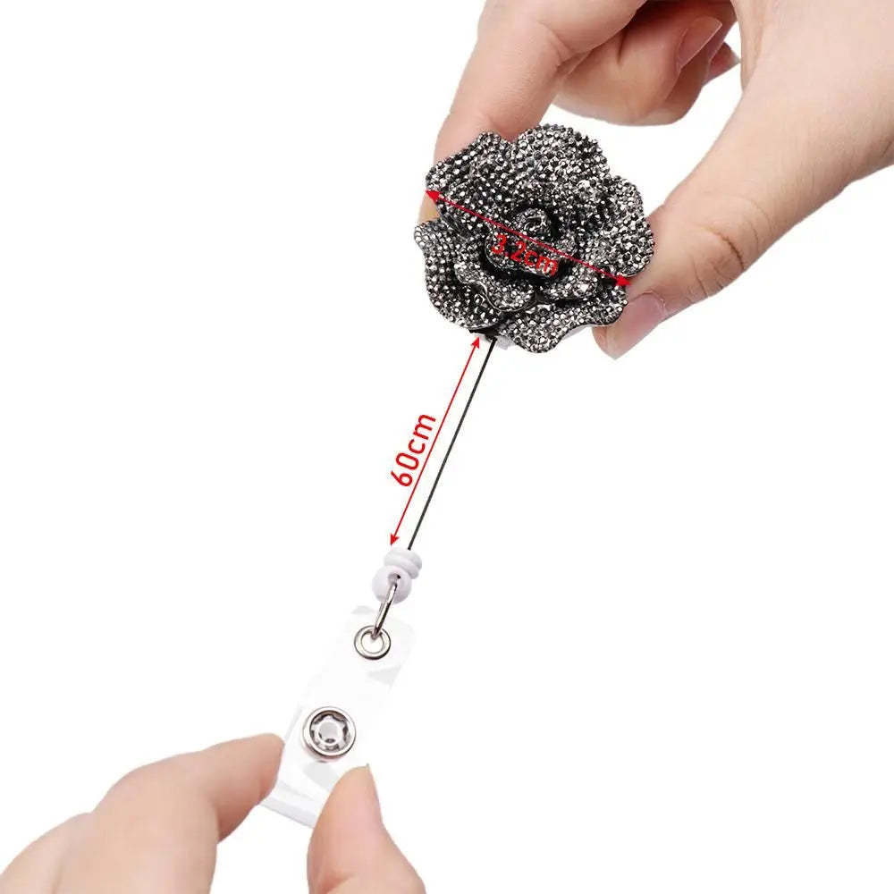 New Rose Shape Design Badge Reel Resin Retractable Nurse ID Card Badge Reel Holder Elegant Floral ID Holder Lanyard Keychains