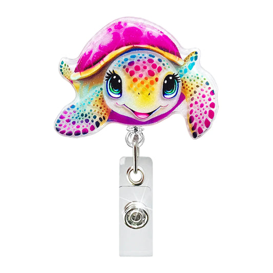 Cute Animal Shape Badge Holder Doctor Nurse Id Holder Student Name Badge Reel Clip Acrylic Color Marine Life Rotate Telescopic