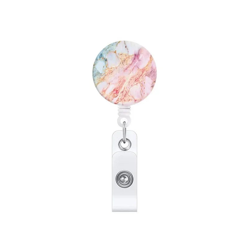 Cute Marble Printing Cartoon Retractable Nurse Badge Reel Card Clip Student Doctor ID Card Holder School Office Supplies