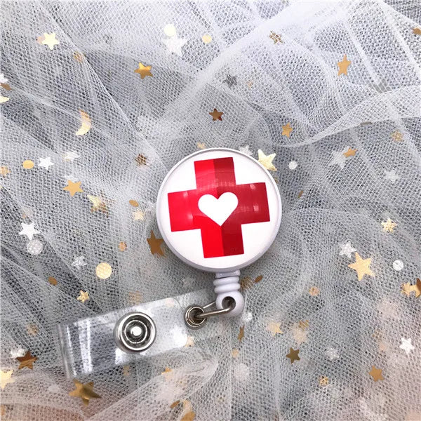 New Design Retractable Nurse Badge Reel Clip Cute Cartoon pharmacist Heart Stethoscope Doctor Student IC ID Card Badge Holder