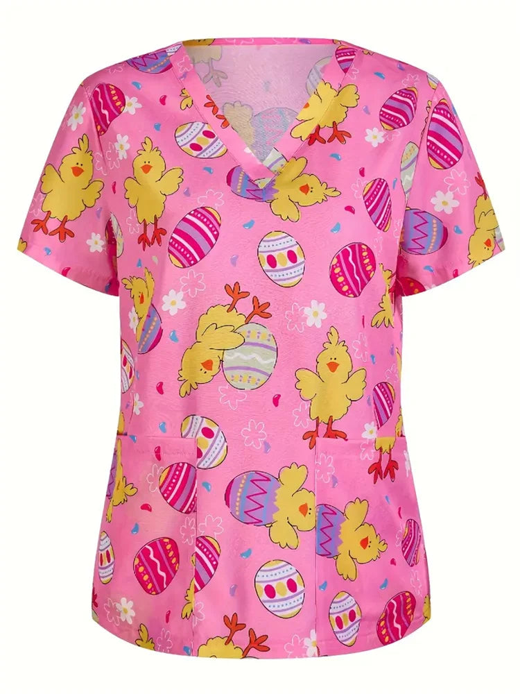 Hospital Nursing Scrub Top Printed Cotton Uniform High-quality Doctor Surgical Gown Hospital Accessories Pediatric Clinical Tops