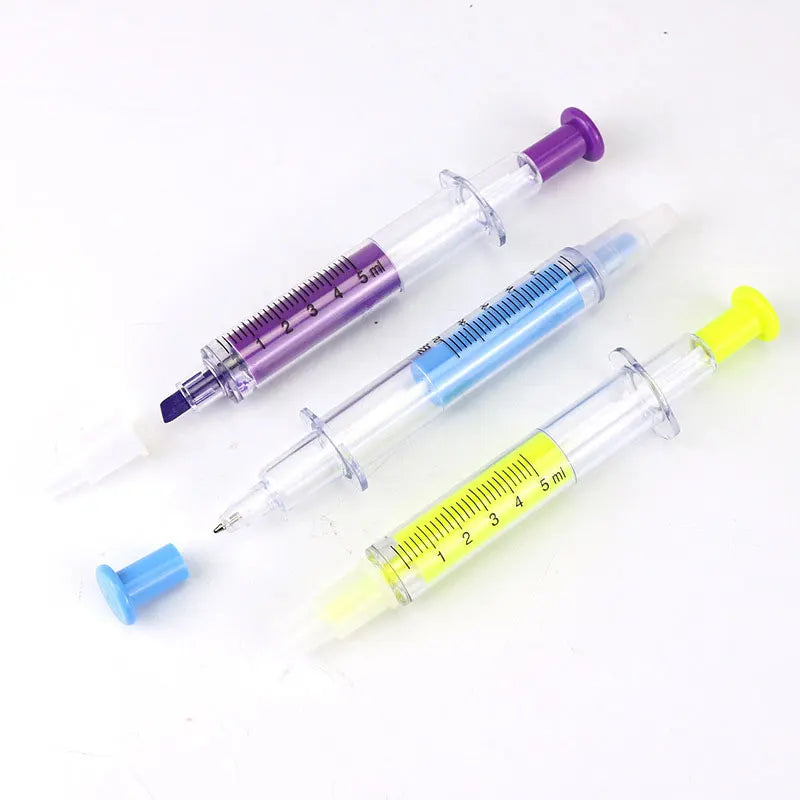 6 Pcs Needle Cylinder Ballpoint Pen Highlighter Stationery Office Supply School Cute Kawaii Nurse Novelty Paint Gift