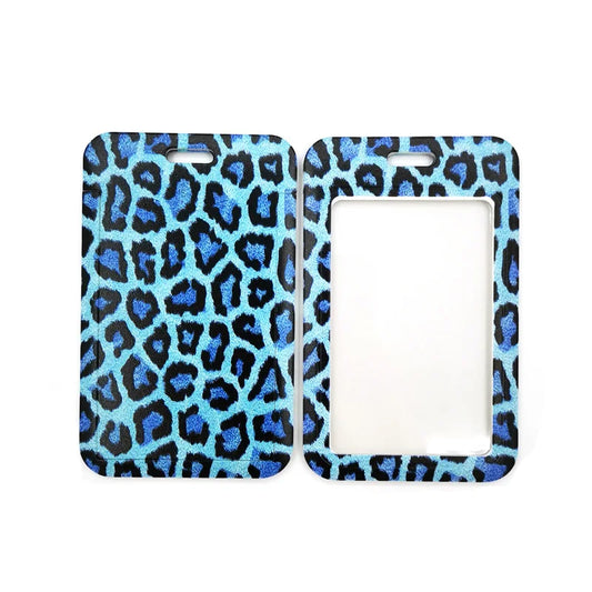 Blue Leopard Print Cute Credit Card Cover Lanyard Bags Retractable Badge Reel Student Nurse Exhibition Name Clip Card Holder