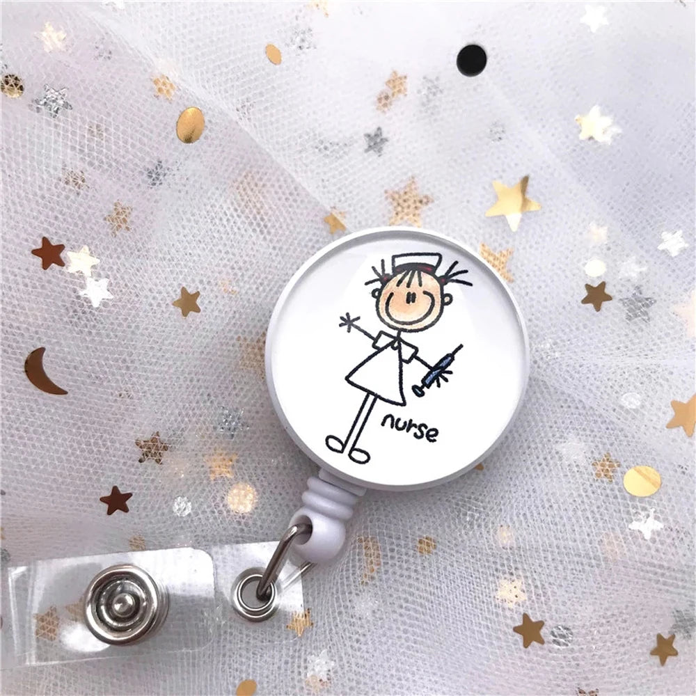 Cute Office Supplies Cartoon Reel Clip ID Card Badge Holder Retractable Badge Reel Nurse Doctor Name Card Holder