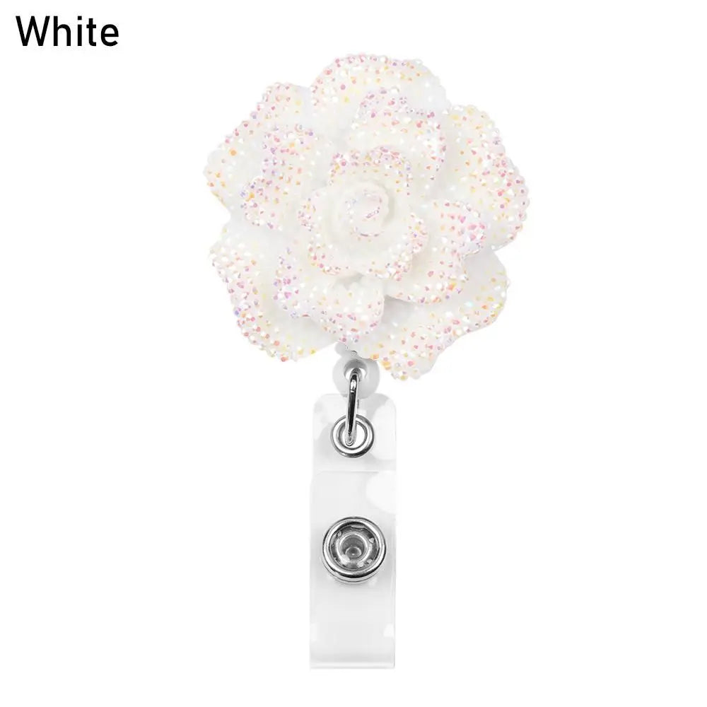 New Rose Shape Design Badge Reel Resin Retractable Nurse ID Card Badge Reel Holder Elegant Floral ID Holder Lanyard Keychains