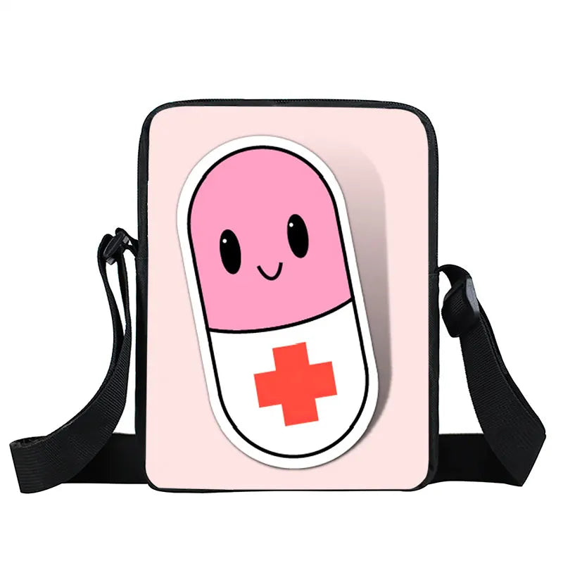 Cute Doctor Nurse Uniform Print Crossbody Bag Women Handbag Medical Stethoscope Syringe Shoulder Bags ECG Hospital Messenger Bag