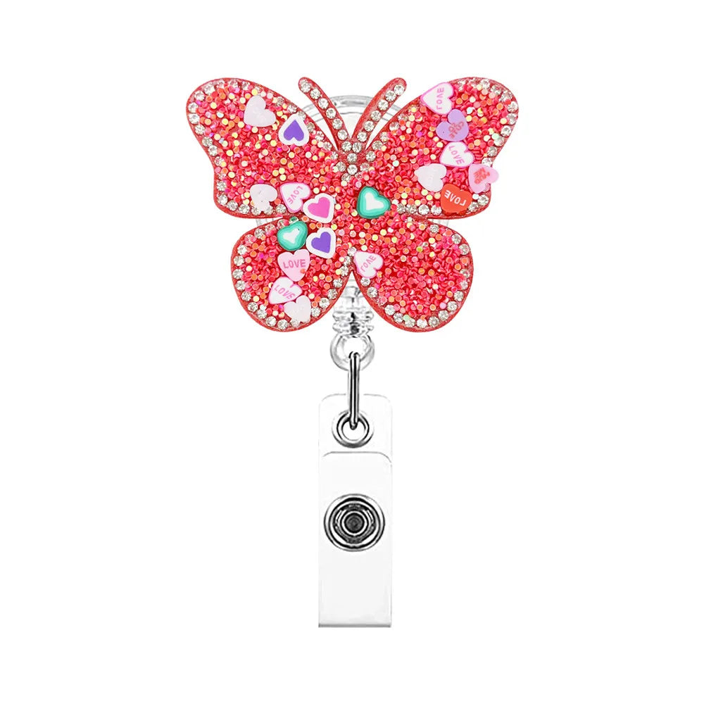 Cute Heart Butterfly Top Quality Retractable Nurse Badge Holder Clip ID Card Holder Keychains Lanyard Office School Supplies