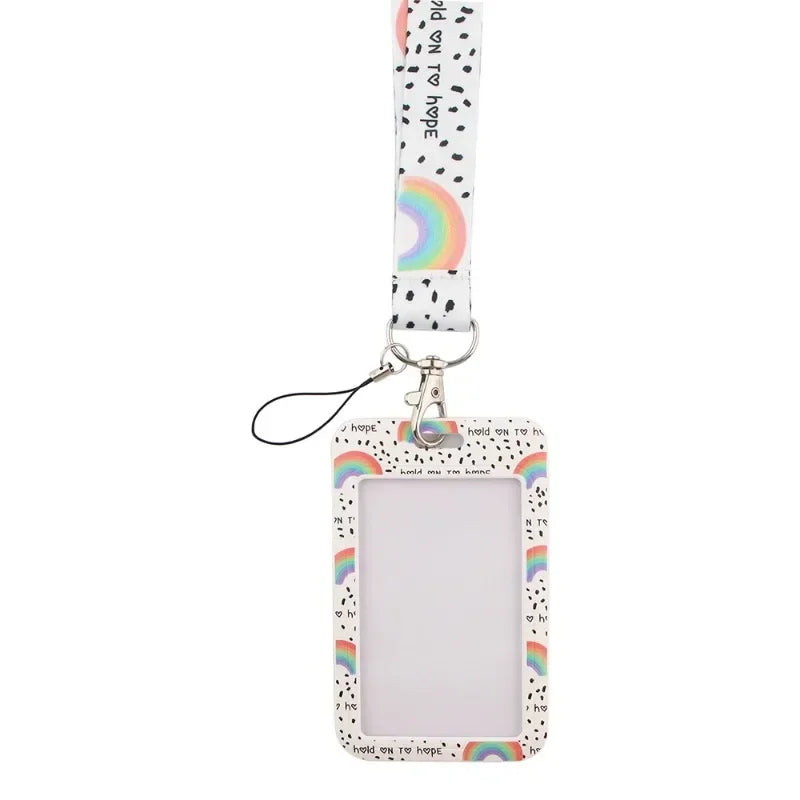 Lovely Student Card Holder Kawaii Cartoon Rainbow Unicorn ID Name Card Holder Keychain Lanyard for Kids Cute Nurse Accessories